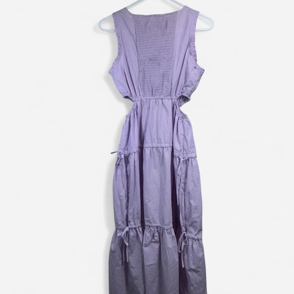 Lavender Cottagecore Tiered Midi Dress | Smocked Back Cotton Sundress - Picture 5 of 5